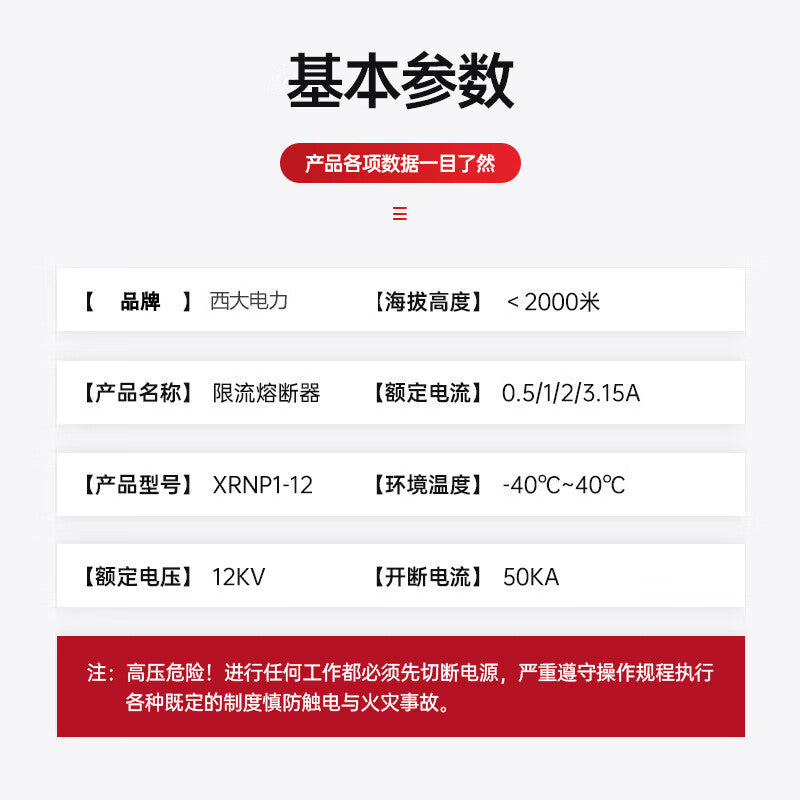 Xida Electric Power Current Limiting Fuse Silver Wire Voltage Transformer High Voltage High Breaking Capacity Fuse One Price XRNP1-12/0.5A 25*195mm