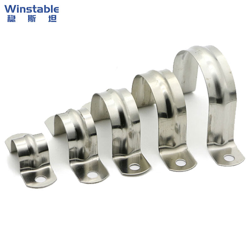 Winstan WY0190 304 Stainless Steel Pipe Clamps, U-Shaped Pipe Clips, Water Pipe Fixing Clips, 304 Stainless Steel Fasteners Standard Parts, Φ25 [100 pieces]