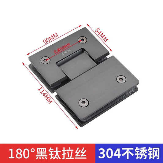 Pango Precision Bathroom Hinges for Shower Enclosures and Glass Doors, 180 Degrees, 4.0mm Thick 304 Black Titanium Brushed Finish.