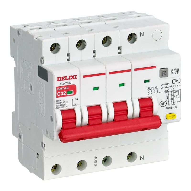 Delixi DZ47vLE 4P 32A D Type Leakage Circuit Breaker