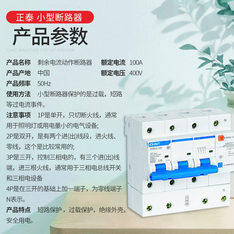 Chint Residual Current Action Circuit Breaker NXBLE-125-2P-100A