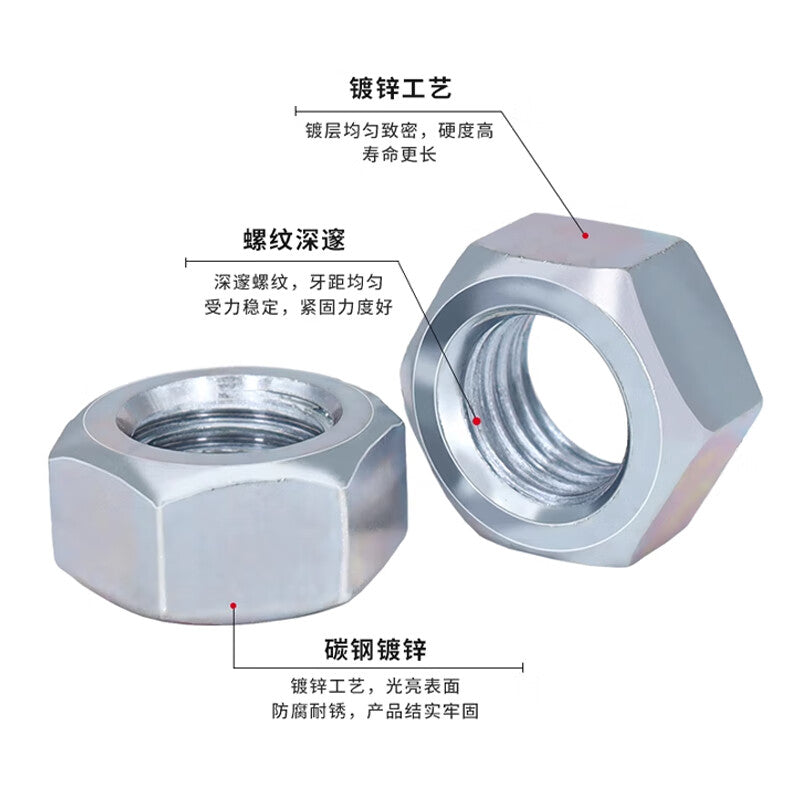 Steel Precast Products Galvanized Hex Nuts, Hex Socket Nuts, Screw Nuts, National Standard Blue and White Zinc Nuts [Beijing Supply] M16 (50 pieces)