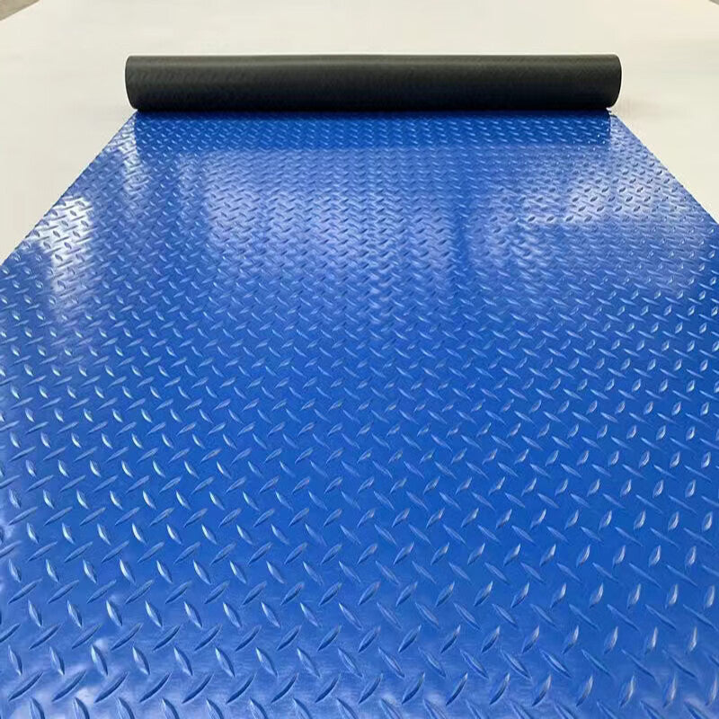 XINHENGDA Thickened PVC Waterproof and Anti-slip Rubber Floor Mat, 0.5m Width * 1m [Extended Meter], Thickened Blue Herringbone Wear-resistant [Rubber Back]