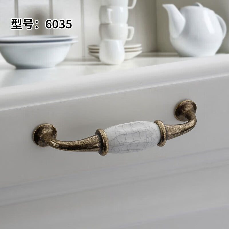 Shanhe Crafts European Style Cracked Ceramic Cabinet Drawer Handles, Chinese Style Wardrobe Door Handles, Cracked/Fine Yellow, 6040-128 Hole Spacing [Pack of 2]