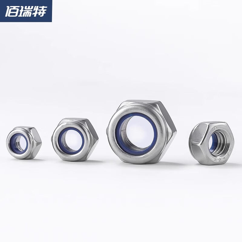 Bairuite Stainless Steel Nylon Locking Nuts, American Standard Locking Nuts, Self-Locking Fine Thread Reverse Thread Hexagonal Nuts M10 [10pcs] (304)
