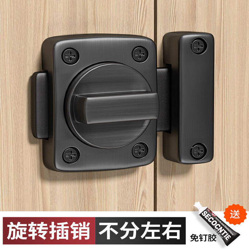 No-drill door bolt/latch for beginners, anti-theft bathroom/bedroom deadbolt, large black size.