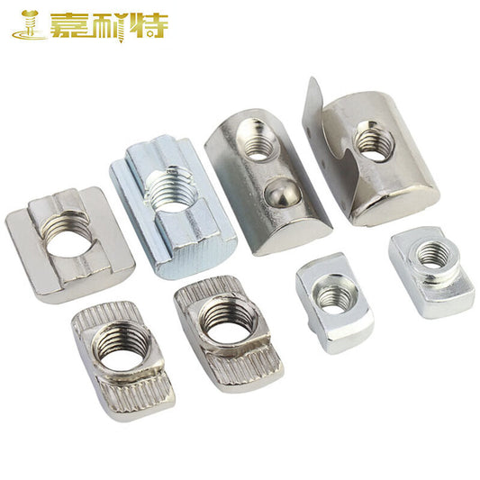 Jianet aluminum profile nuts, T-type slider spring ball nuts, European standard and national standard ship-shaped hammer blocks, European standard slider type 20 M6 (20 pieces) blue and white zinc.