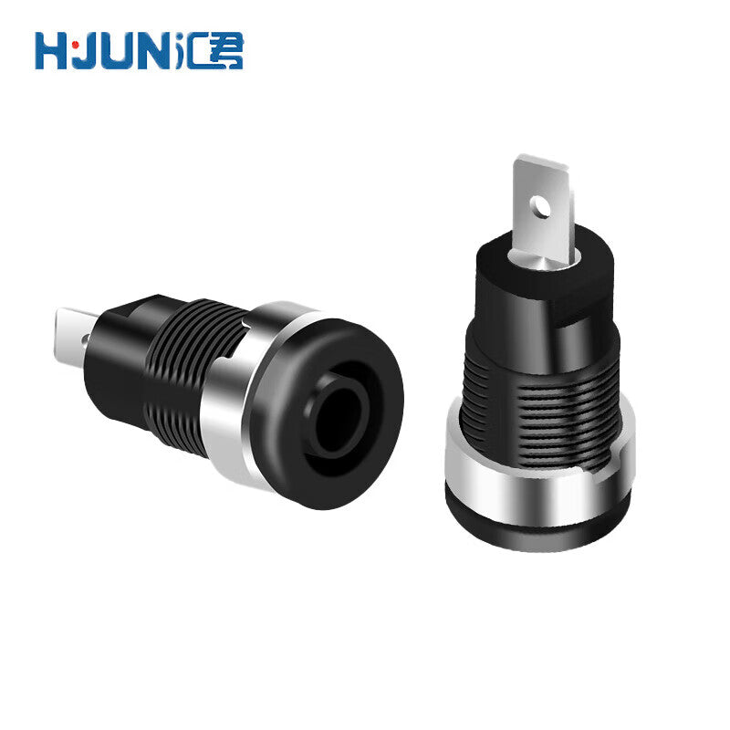 Huijun 4mm banana socket, brass nickel-plated, high voltage resistant 1000V safety socket with sheath, multimeter socket, black, 10 pieces.