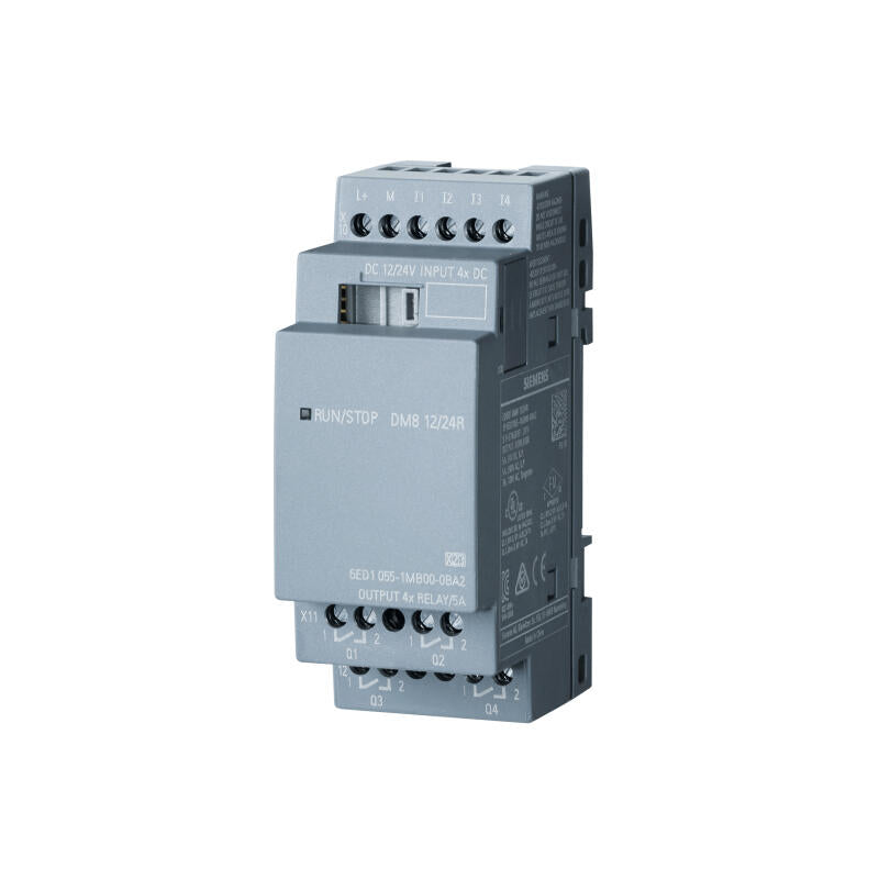 Siemens LOGO!DM812/24R expansion module,SV/E/A:12,24V/12V/24V/relay,2TE,4 digital input/4 digital output for logo! 8;6ED10551MB000BA2