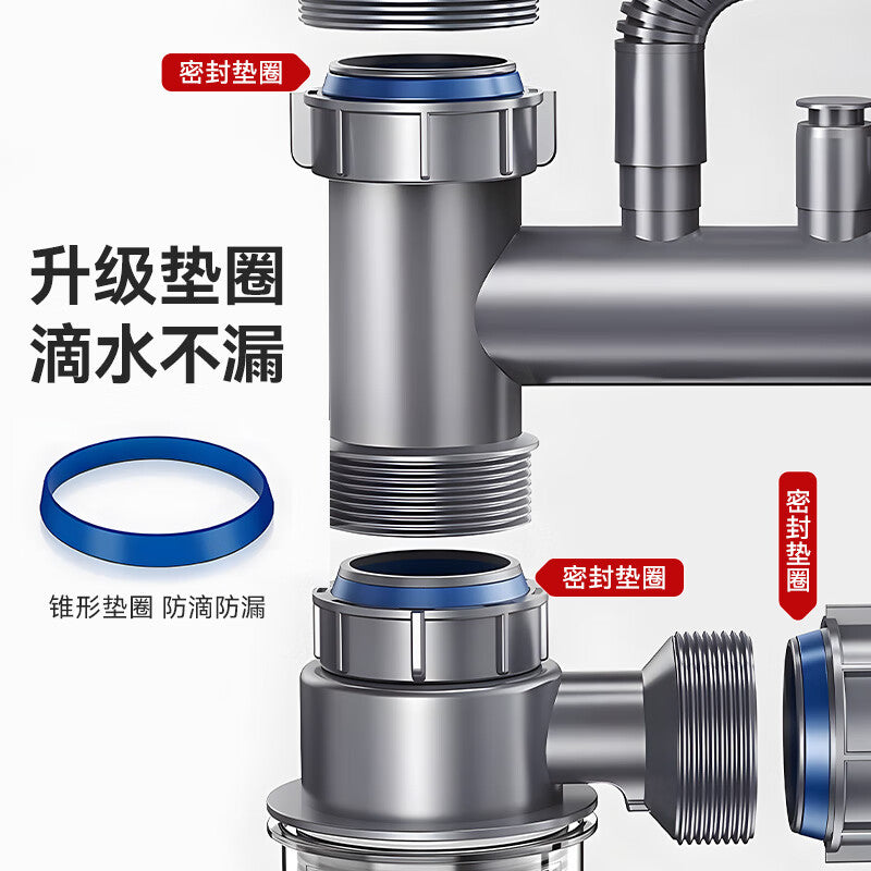 Dezong Kitchen Sink Drain Pipe Set, Double Sink Drain Pipe, D1 Large Diameter