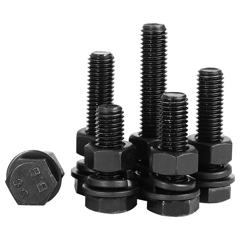 Haisdick HKSY-9 Blackened 8.8 Grade Hex Bolt, Nut, Flat Washer, and Spring Washer 4-Piece Set M10*30 (30 sets)