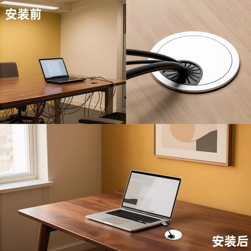 Saint-Gobain computer desk hole cover, zinc alloy computer desk office cable hole cover, round cable hole cover, decorative cover, matte black.