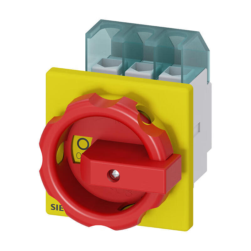 Siemens isolation switch 3LD, emergency shutdown switch, 3-pin, Iu: 32A, rated power/AC23A at 400V: 11.5kW, red/yellow, 4-hole fixed handle; 3LD22030TK53