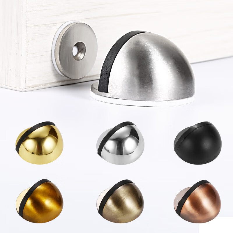 Shanglijin Stainless Steel Tortoise-Shaped Door Stop, Semi-Circular Anti-Collision Door Top, Drill-Free Door Stopper, Rubber Magnetic Door Stopper, Single-Hole Non-Magnetic Brushed Steel (with Rubber Screws)