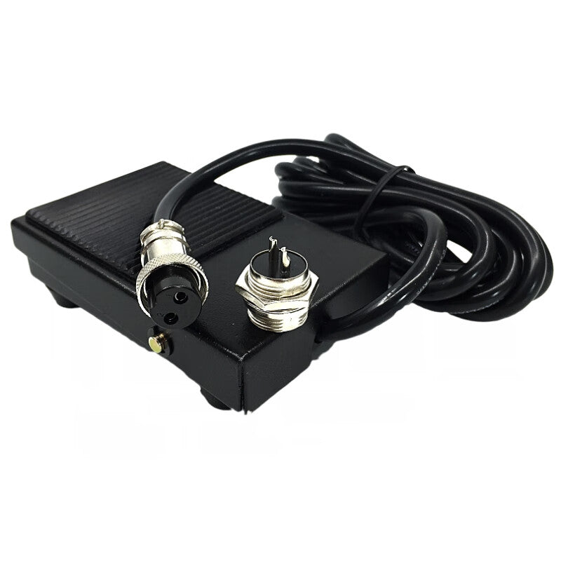 Huishida TFS-1 metal-cased foot switch with 2-meter cable and 2-pin/3-pin plug for machine tool controllers, 220V, 2-meter cable (plug not included).