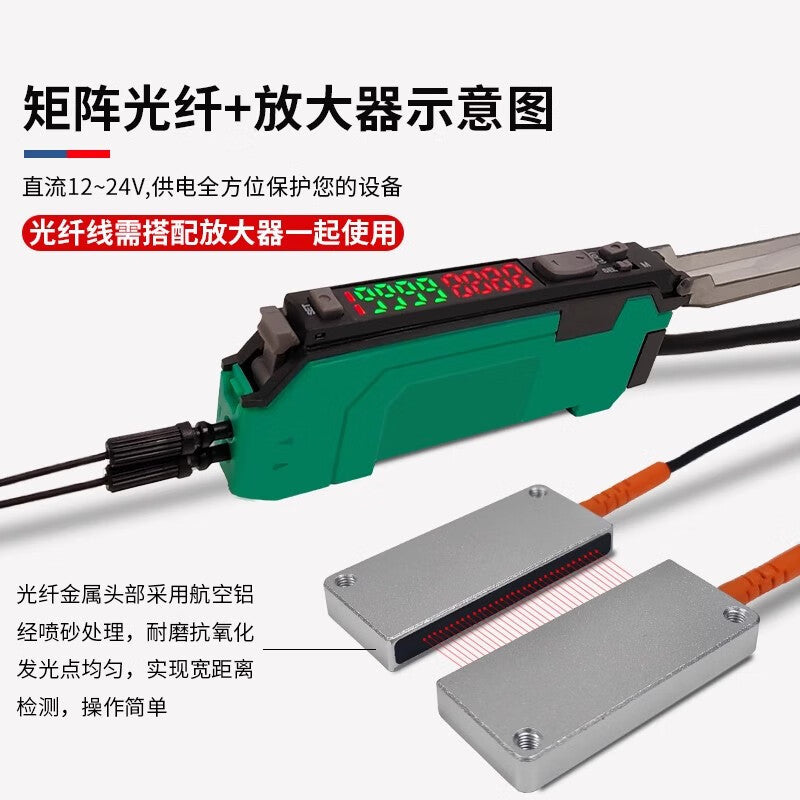USAMR through-beam rectangular matrix fiber optic sensor for area detection and material counting with infrared grating.