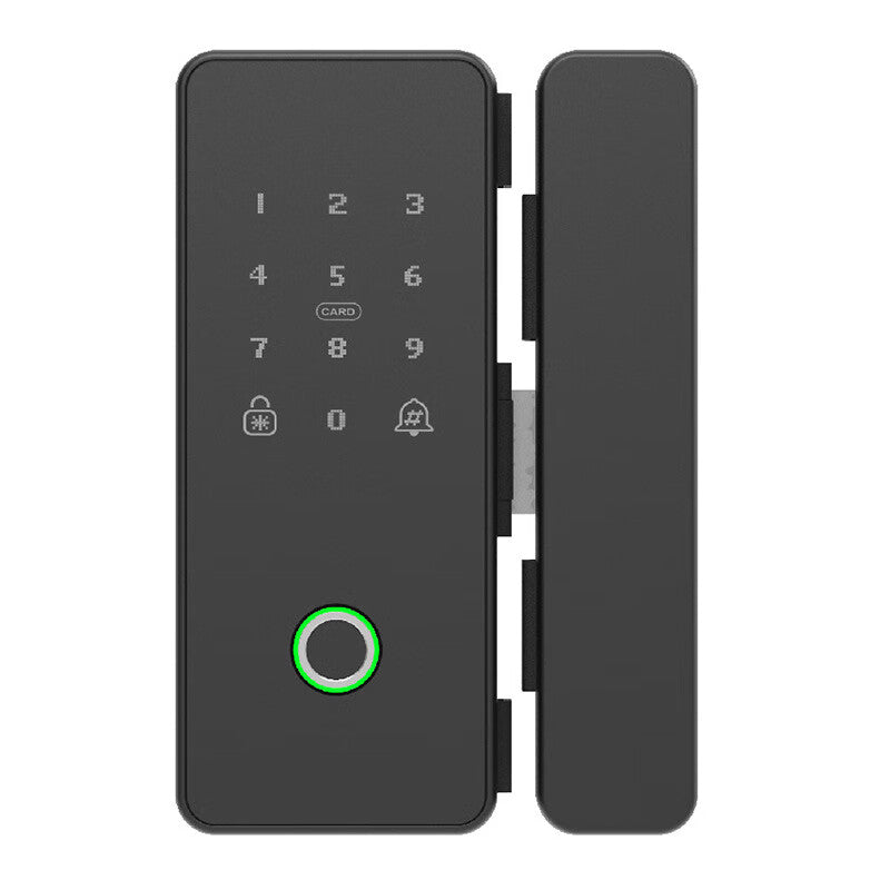 Deqi Glass Door Fingerprint Lock, Fully Automatic Drill-Free Double/Single Opening Smart Electronic Door Lock, Office Glass Door Password Lock, Frameless Left Double Opening