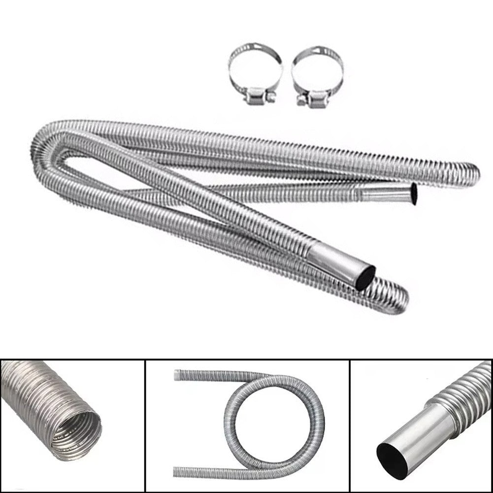 Exhaust Hose 25mm ID 100cm Stainless Steel with 3cm Clamps for Diesel Heater