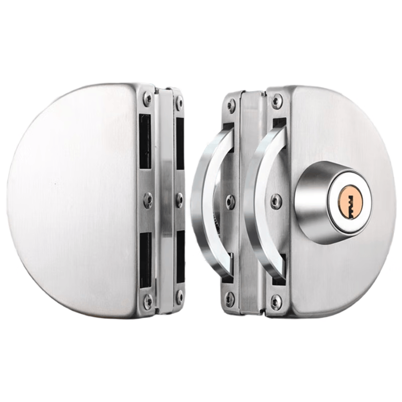 Chuke glass door lock, double door, no drilling required, glass lock, floor lock, shop sliding double door lock, frameless lock