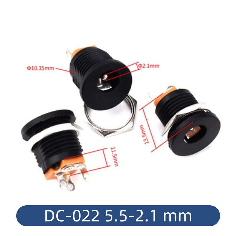 Ouhuayuan Multi-Specification DC Power Plugs and Sockets 002/005 3.5-1.1mm 5.5-2.1mm DC 10pcs DC-022 5.5*2.1mm