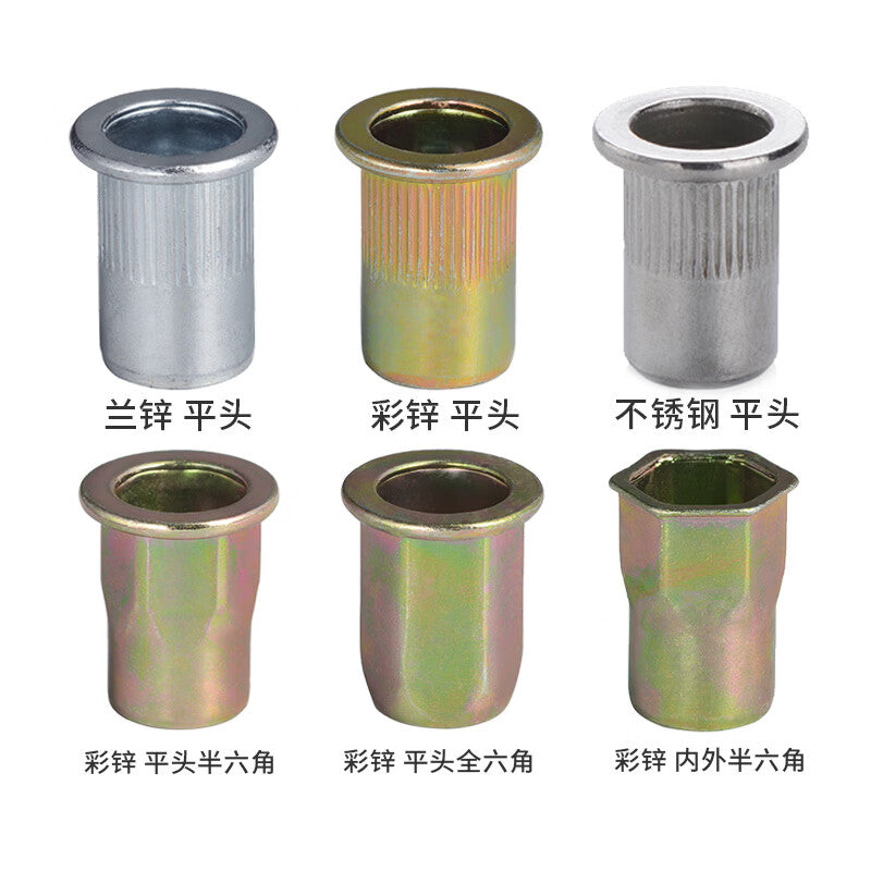 JINGGONG hexagonal rivet nuts, rivet nuts, flat head blue-white zinc M6 (100 pieces)