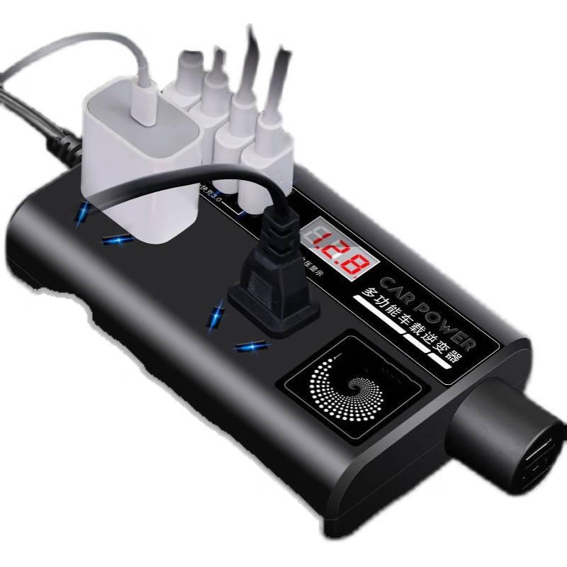 Ouhuayuan Compatible with Bull Car Inverter 12V/24V to 220V High Power Truck/Car Multi-functional Converter Transformer, Deluxe White 3.0 Flash Charge + LED Digital Display