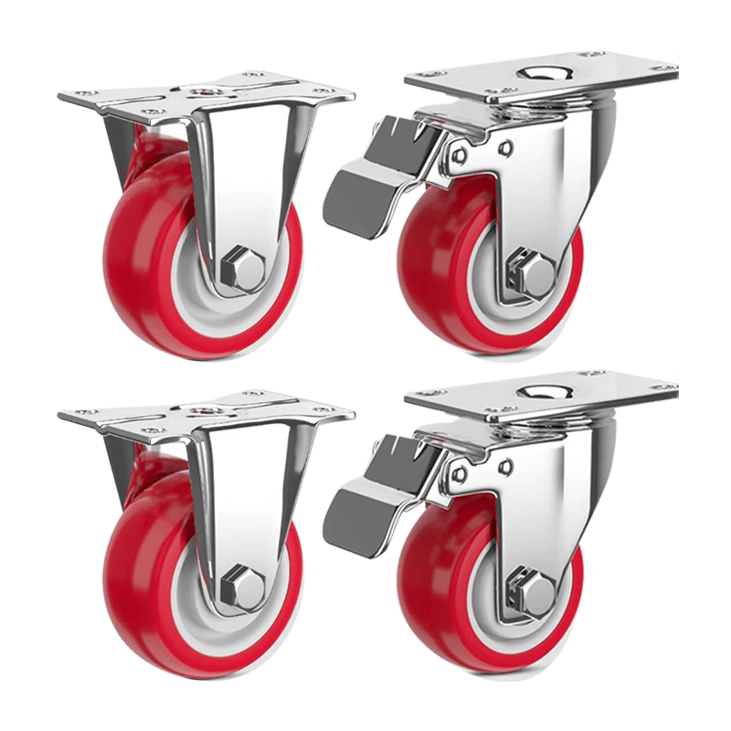 Tanzu handcart, trolley, small cart, trailer, cabinet door, scaffolding universal polyurethane red caster wheels, 3 inches, 2 directional + 2 brakes.