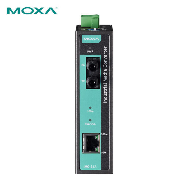 Moxa Industrial 10/100BaseT(X) to 100BaseFX Media Converter, Multimode, ST Interface, Metal Housing; IMC-21A-M-ST
