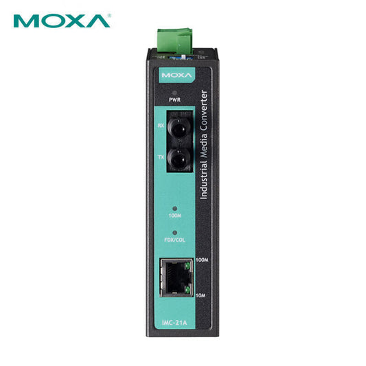 Moxa Industrial 10/100BaseT(X) to 100BaseFX Media Converter, Multimode, ST Interface, Metal Housing; IMC-21A-M-ST