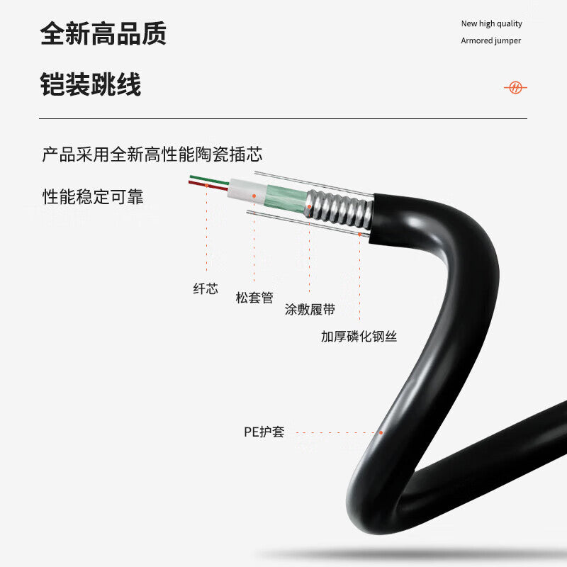 Fengyingzi Outdoor Single-Mode Armored Optical Cable Finished Product, Optical Cable Patch Cord No Splicing Fiber Optic Cable Telecom Grade 4-Core FC-FC 4-Core 50m FYZ-Z25F