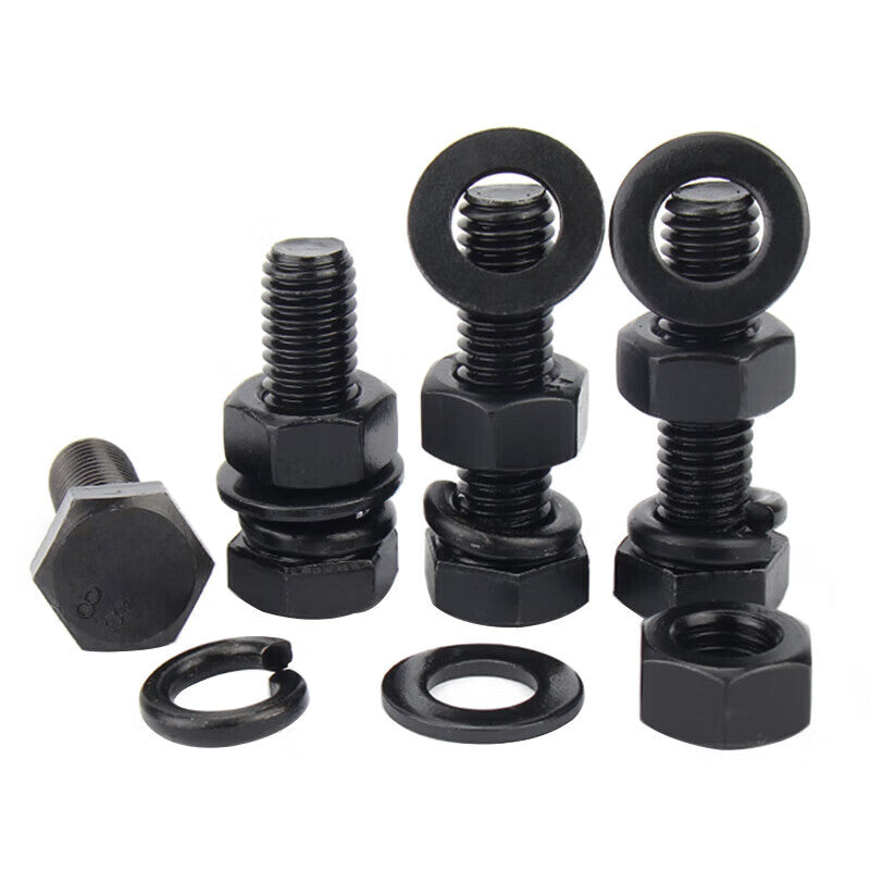 Kaying Black Grade 8.8 External Hex Bolt Nut Flat Washer Spring Washer 4-Piece Set M16*160 (5 sets)