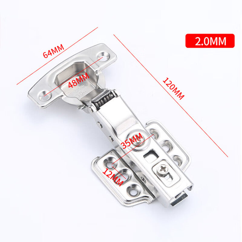 Haisdick wardrobe door hinge, silent damping soft-close hinge, 2.0mm thick stainless steel, fixed (with attached screws) HKsq-634, half-cover, center bend.