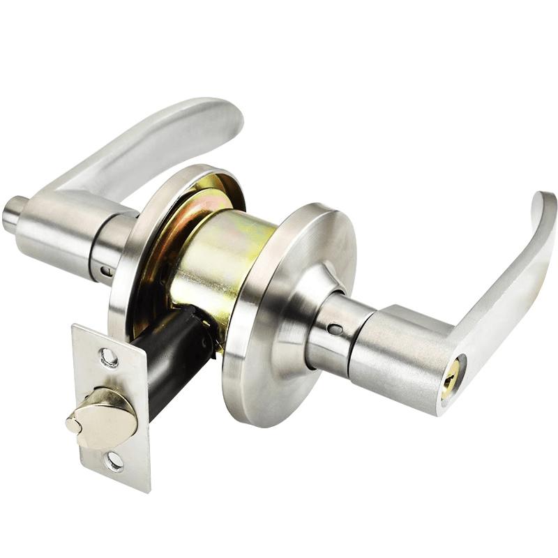 Basic spherical door lock, universal indoor/outdoor bedroom door lock, single-latch lever handle lock with two latches.