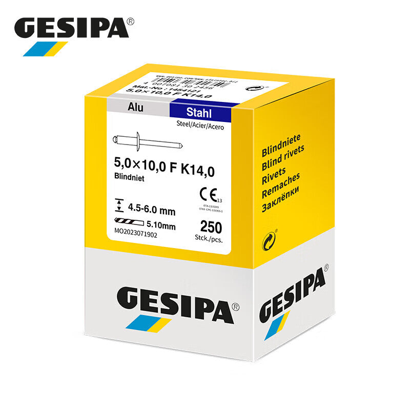 GESIPA 1454121 Standard Large Flange Blind Rivet 5.0x10.0 F K14.0 "CE" 250 pieces/box