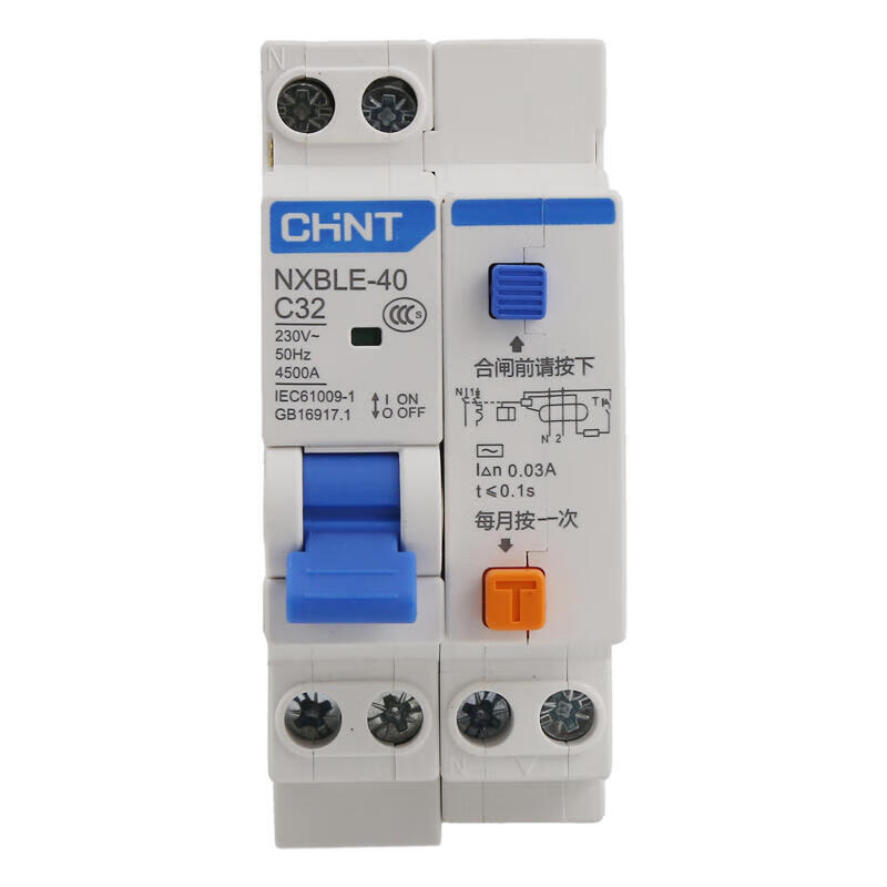 Chint NXBLE-40 residual current operated circuit breaker; NXBLE-40 1P+N C32 0.03A 4.5kA