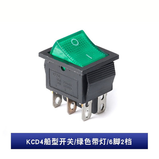 Ouhuayuan 4/6-pin Red/Black/Green Light 15/16A/20A KCD4 Rocker Switch Power Button KCD4 Rocker Switch/Green with Light/6-pin 2-position (2 pieces)