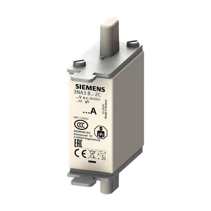 Siemens LVHRC fuse LINKGG/gL+NON-INSULATEDGRIPLUGS size 000, 20A, 500V; 3NA38072C