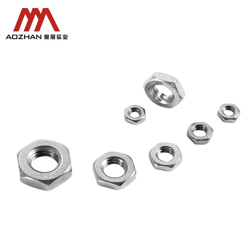 AOZHAN 304 Stainless Steel DIN936 Thin Hex Nuts, Full Range, M12, 400 pieces/box