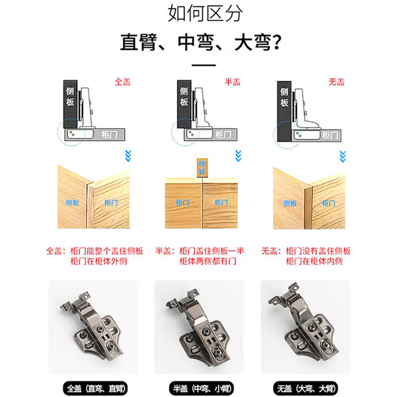 Jin Gu Lao Hinges for Cabinet Doors, Aluminum Alloy Frame Doors, Glass Aluminum Frame Display Cabinets, Bookcases, and Aircraft Spring Door Hinges (with Screws), Half-Cover, Medium Bend KBT-86