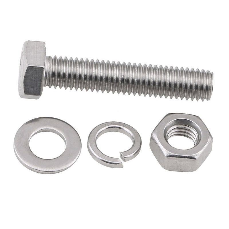 Bairuit 304 Stainless Steel Hex Bolt and Nut Set, Complete Accessories, Long Screw, Flat Spring Washer Combination M8*30 [4 Sets]