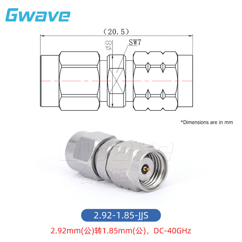 Gwave 2.92mm (male) - 1.85mm (male) precision adapter, DC-40GHz, 2.92/1.85-JJS