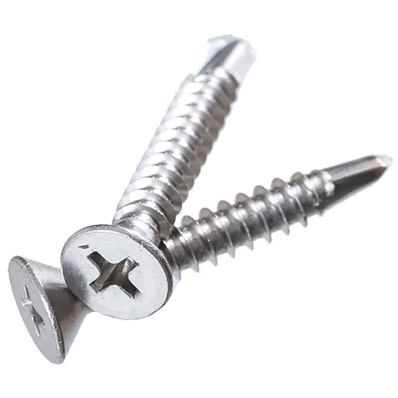 Bingyu BYsy-59 410 Stainless Steel Cross-Head Countersunk Self-Drilling Screws, Drill-Self Threaded Dovetail Screws and Bolts GB15856.2 ST3.5*13 (5 pieces/pack)