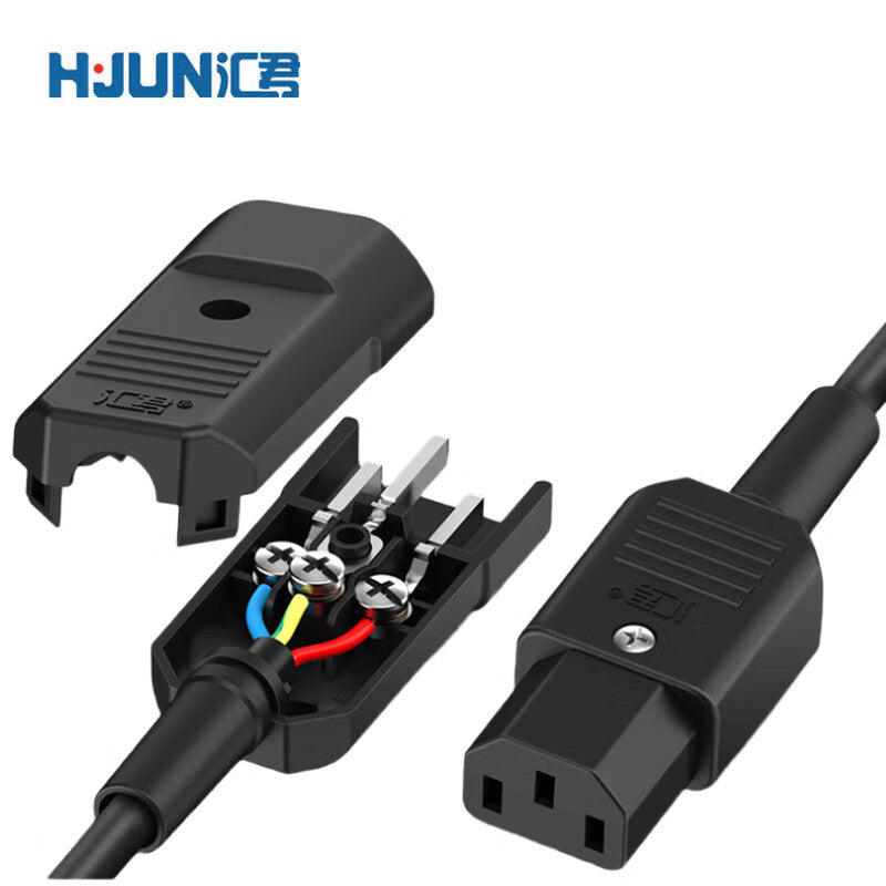 Huijun 3-pin (male/female) three-prong plug, 10A/250VAC, snap-fit connection. (Female plug)