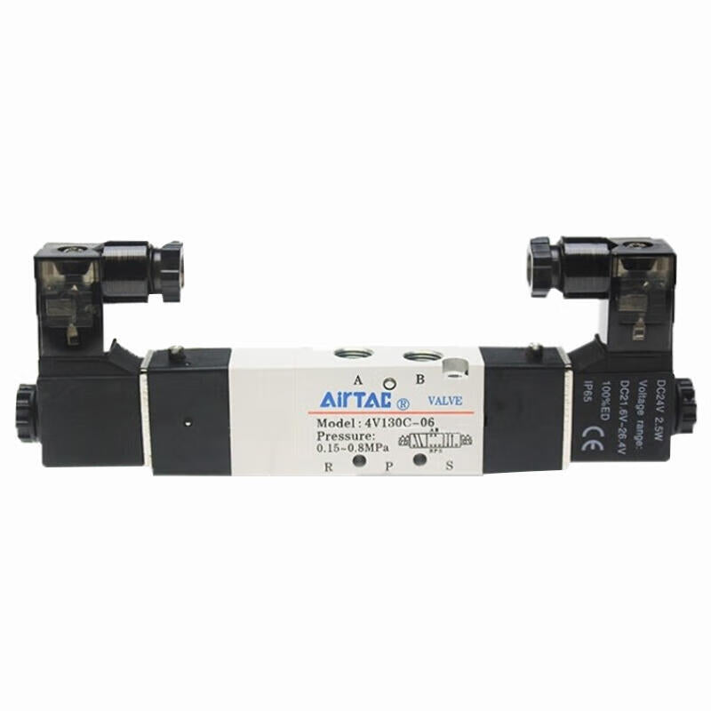 AirTAC internal pilot solenoid valve, 3-position 5-way center-sealed, double solenoid, DIN socket; 4V130C06B