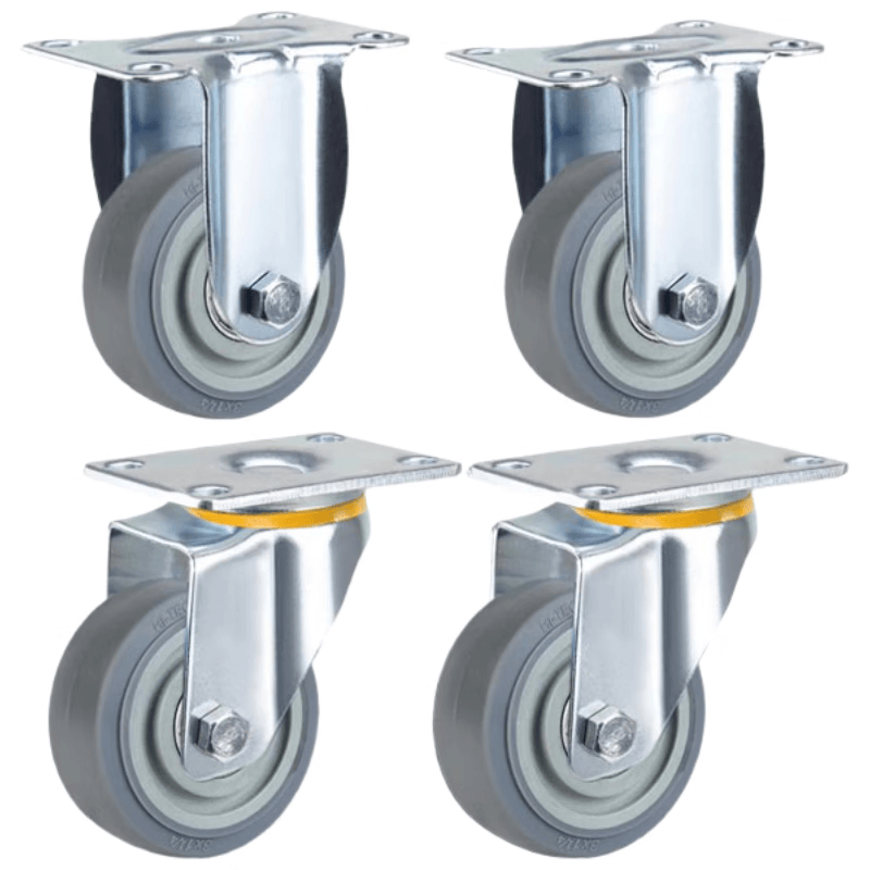 Pango Precision Rubber Casters, Cart Wheels, Industrial Wheels, 4-inch, 2 Fixed Wheels + 2 Swivel Wheels