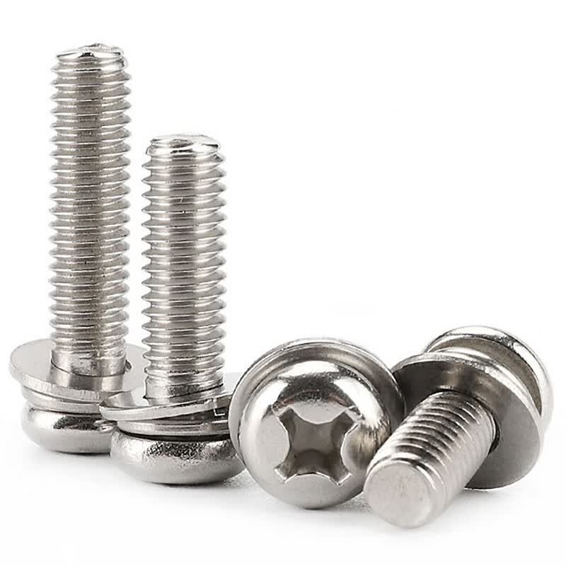 Bingyu BYsy-60 304 Stainless Steel Three-Piece Combination Screw Set GB9074.8 (1 piece) Small Pan Head Phillips Combination Bolt M3*10