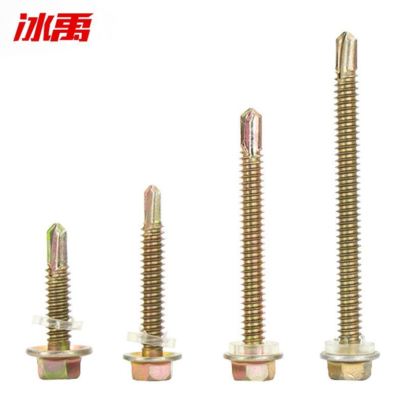 Bingyu BYly-33 Color Zinc Foundry Hexagonal Self-Drilling Screws, Extended Hexagonal Dovetail Screws for Color Steel Sheets, 12# 4.8*40 (Approx. 400 pieces/bag)