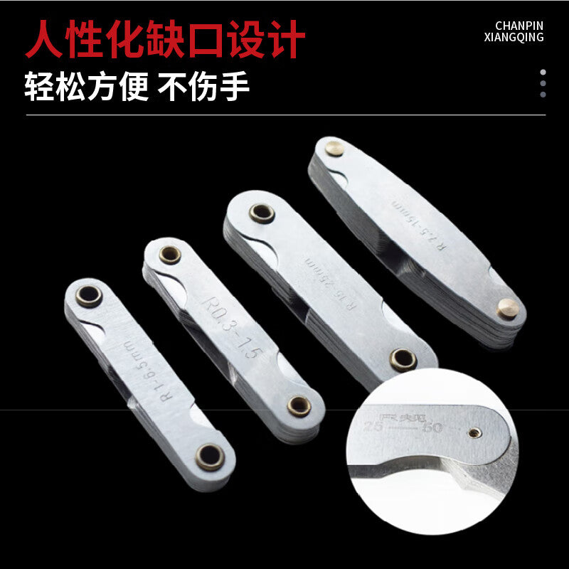 Mitz Radius Gauge, R Gauge Template, R Angle Gauge Template Ruler, Thread Pitch Gauge, Thread Fillet Radius Measuring Ruler, R0.3-100mm Six-Piece Set