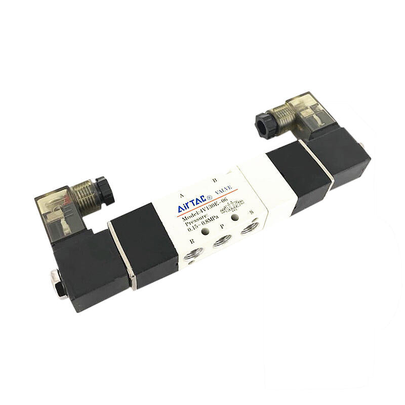 AirTAC internal pilot solenoid valve, 3-position 5-way center-through, double solenoid, DIN socket; 4V130E06A