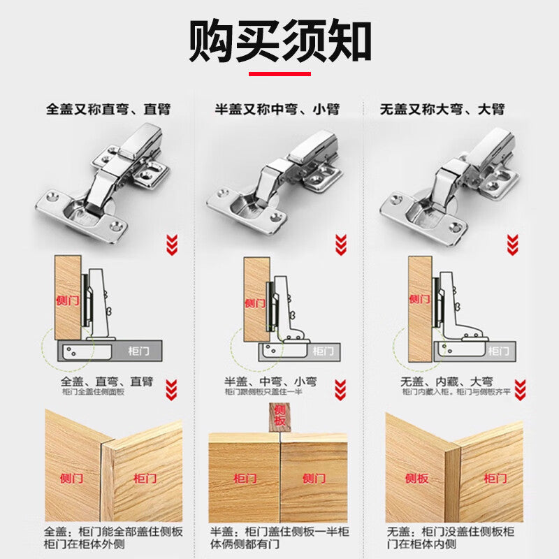 Jucheng Cloud Stainless Steel Hinges, 2-Pack, Medium Bend, Cabinet Door Hydraulic Damping Hinges, Spring Wardrobe Hinges